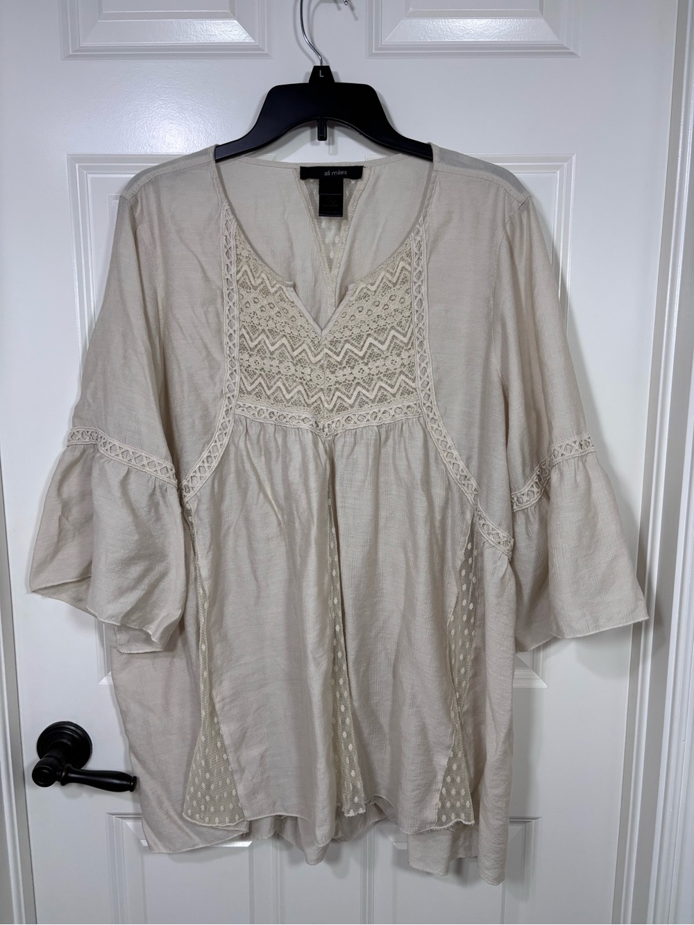 Ali Miles 3/4 Bell Sleeve Lace Embroidered Mesh Tunic Women’s 2X Cream